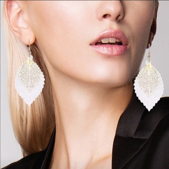 Farah Silver Dipped Leaf Earrings - Picture 2 of 6